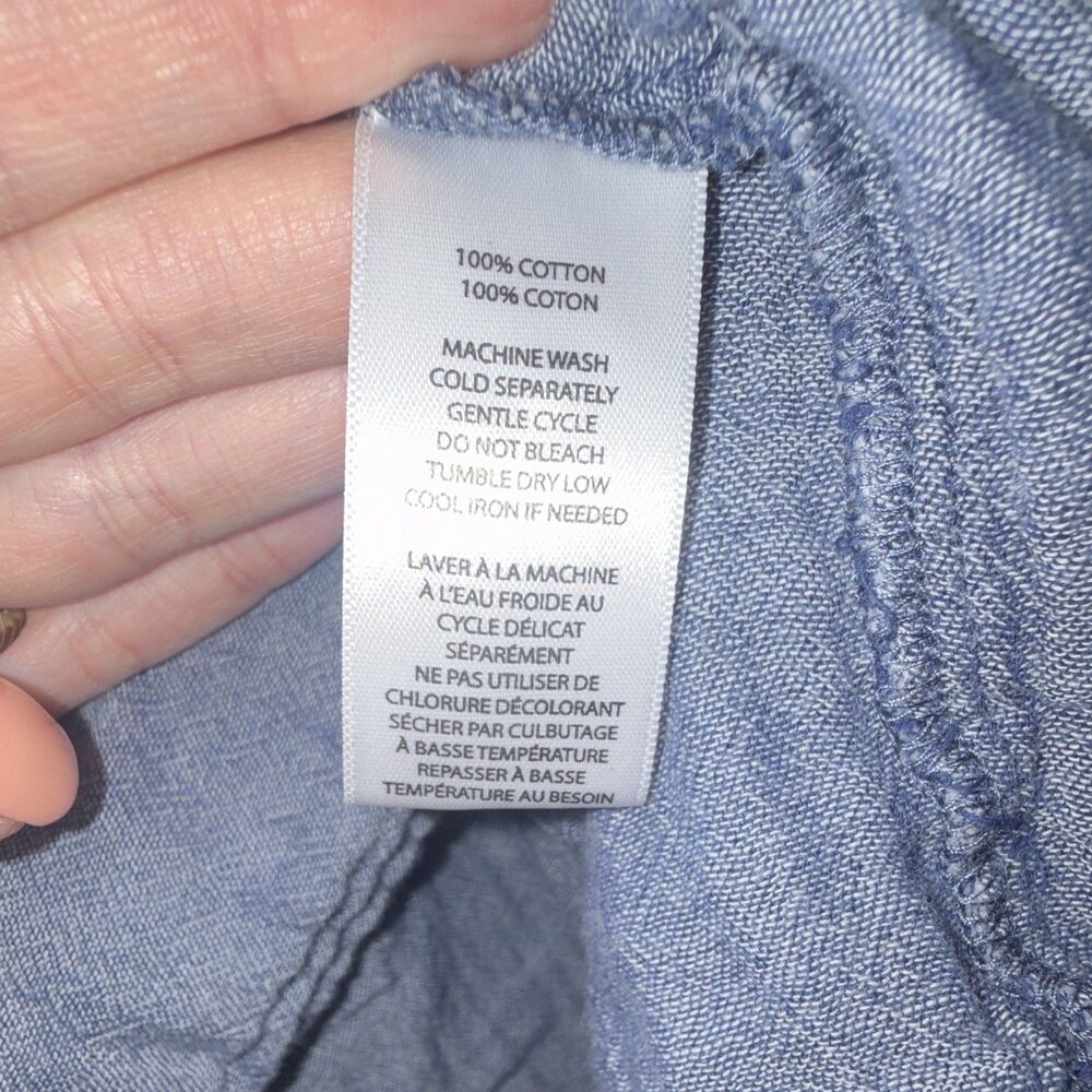beachlunchlounge Womens L/G Blue Chambray Cotton Top Sleeveless Round Neck - Picture 3 of 6